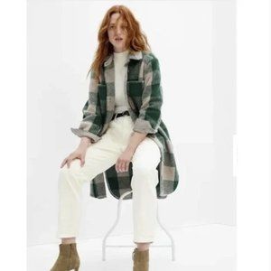 Gap Oversized Wool-Blend Shirt Jacket in Green Plaid Size Medium Tall